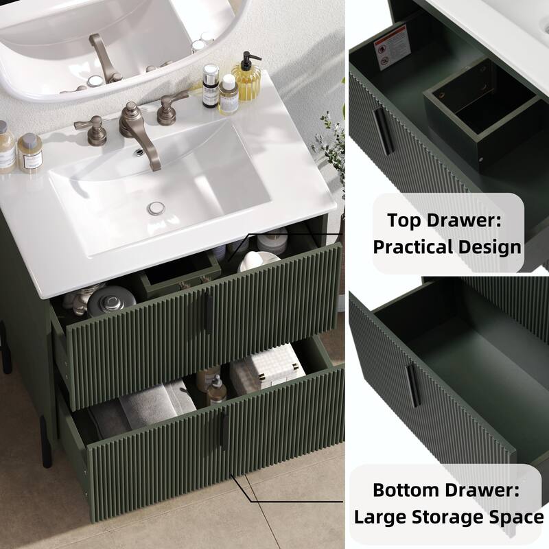 30" Bathroom Vanity with Ceramic Sink - Cabinet with Full-Extension Drawers