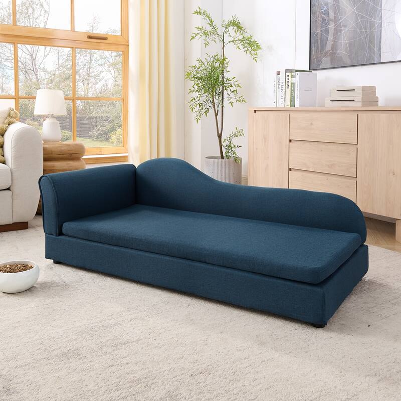 Oversized Pet Sofa, Elegant Modern Linen Fabric Elevated Dog Sofa Bed, Oversized Rectangular Pet Bed with Backrest & Armrest