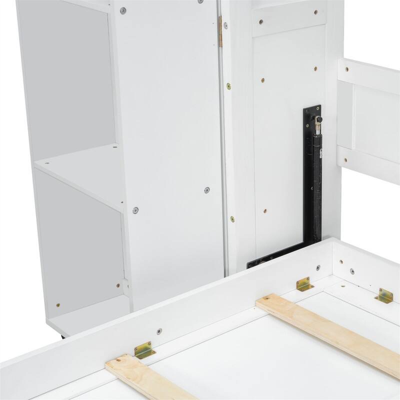 Queen Size Murphy Bed Wall Bed with Storage Doors, Foldable Space Saving Murphy Cabinet Bed with Storage Shelves