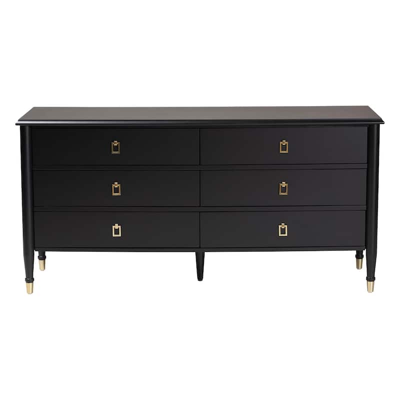 Tamra Black Wood Dresser with Drawers - Bedroom Storage Unit with Metallic Accents, 6-Drawer Modern Transitional Bedroom Storage