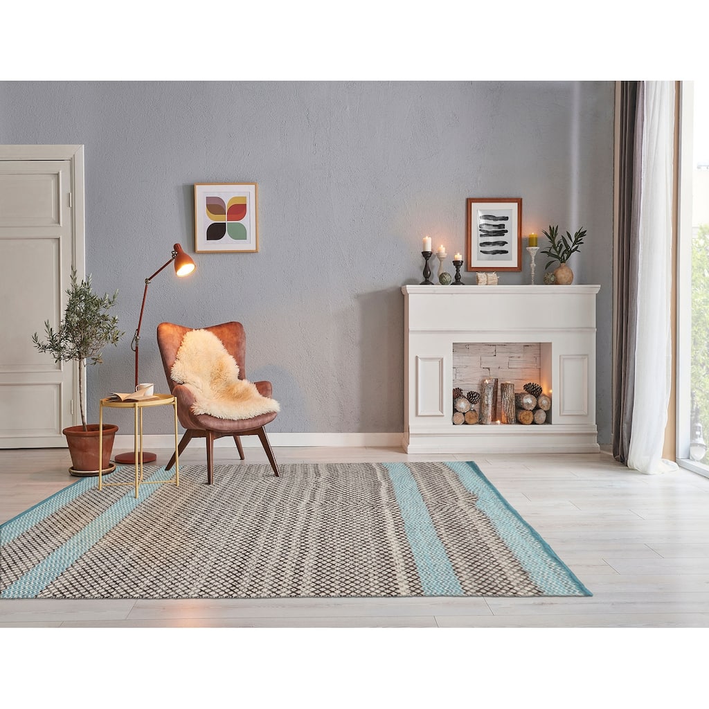 LoomBloom Beige 100% Wool Hand Woven Modern Kilim Oriental Area Rug - 5' 3'' x 7' 7''