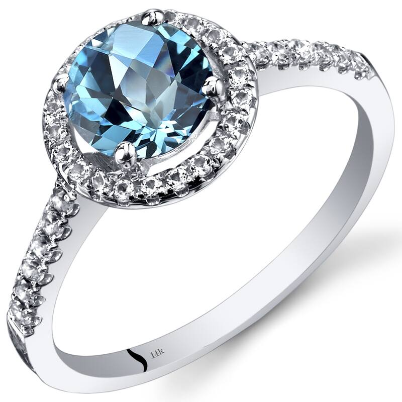 14k White Gold 1.59ct Swiss Blue Topaz and White Topaz Ring