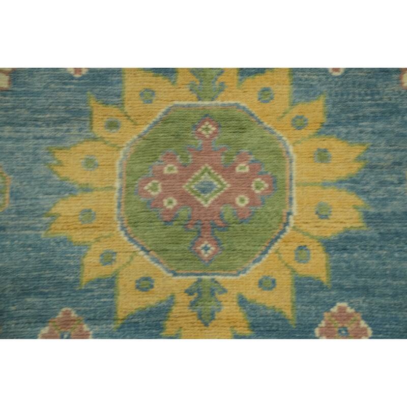 Vegetable Dye Blue Oushak Turkish Area Rug, Floral Geometric Carpet - 11' 9'' X 9' 5''