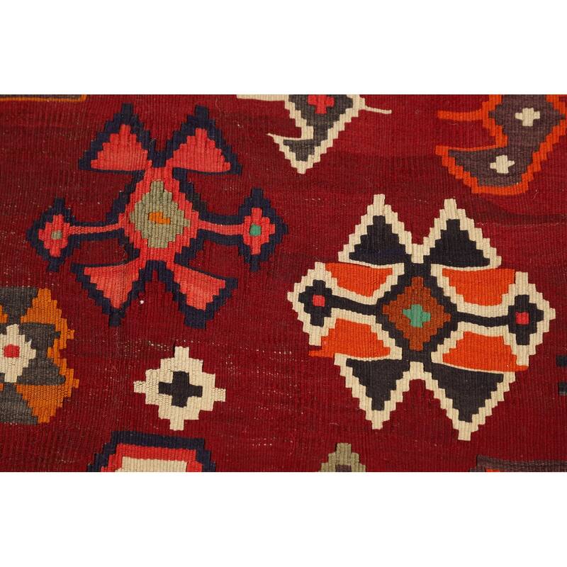 Kilim Qashqai Persian Vintage Area Rug Hand-Woven Red Wool Carpet - 4'8"x 6'7"