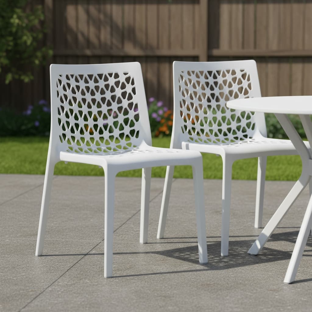 HomeRoots Set of Two White Heavy Duty Plastic Outdoor Stacking Dining Chairs