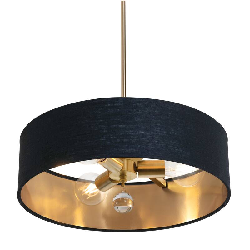 AFX CLNP18MB Pendant 3 Light 18" Wide Crystal Pendant with Fabric - Satin Brass / Black / Gold