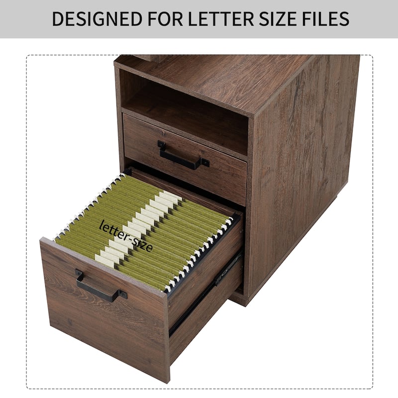 Roomfitters Home Office Desk with Drawers, 65" Writing Table with Hanging File Storage, Study Workstation, Walnut