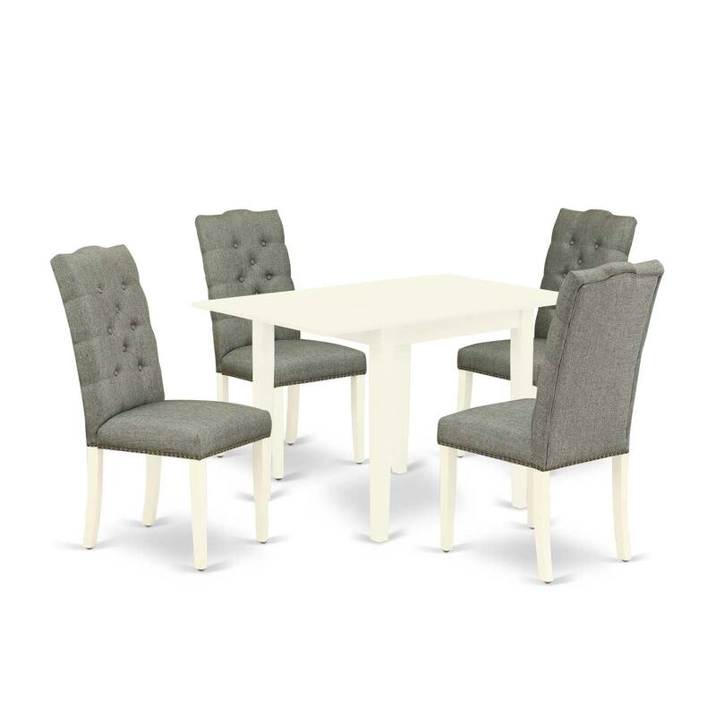 HomeStock 5-Pc Linen White Finish Solid Wood Top-Dining Room Set with Leaf-Seats 4