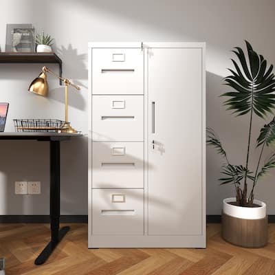 4 Drawers Metal Storage Vertical Filing Cabinet with Lock and 1 Door