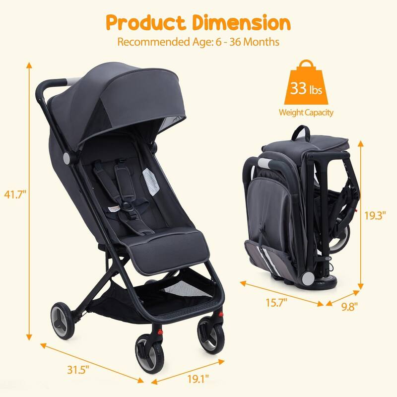 Compact One-Hand Fold Travel Stroller for Airplane Friendly