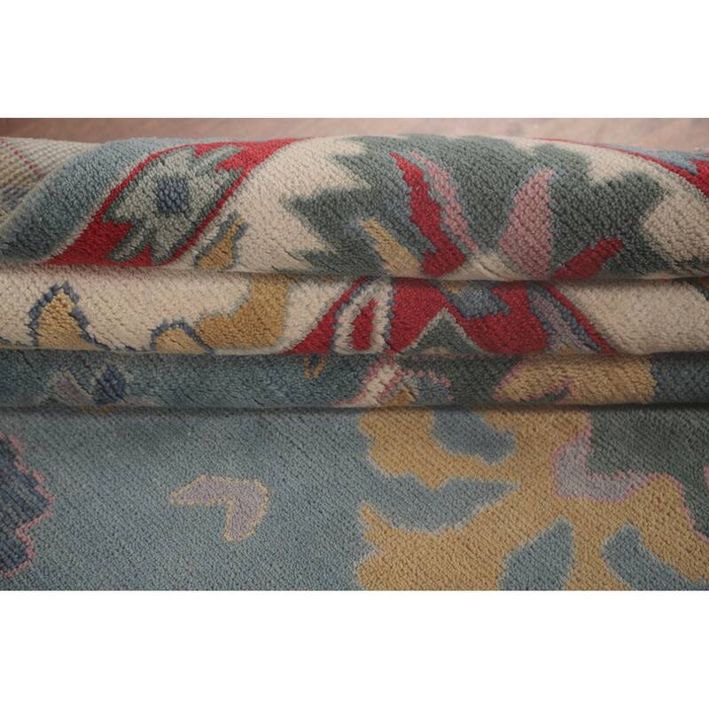 Light Blue Oushak Area Rug Hand-Knotted Transitional Wool Carpet - 9'1" x 11'9"