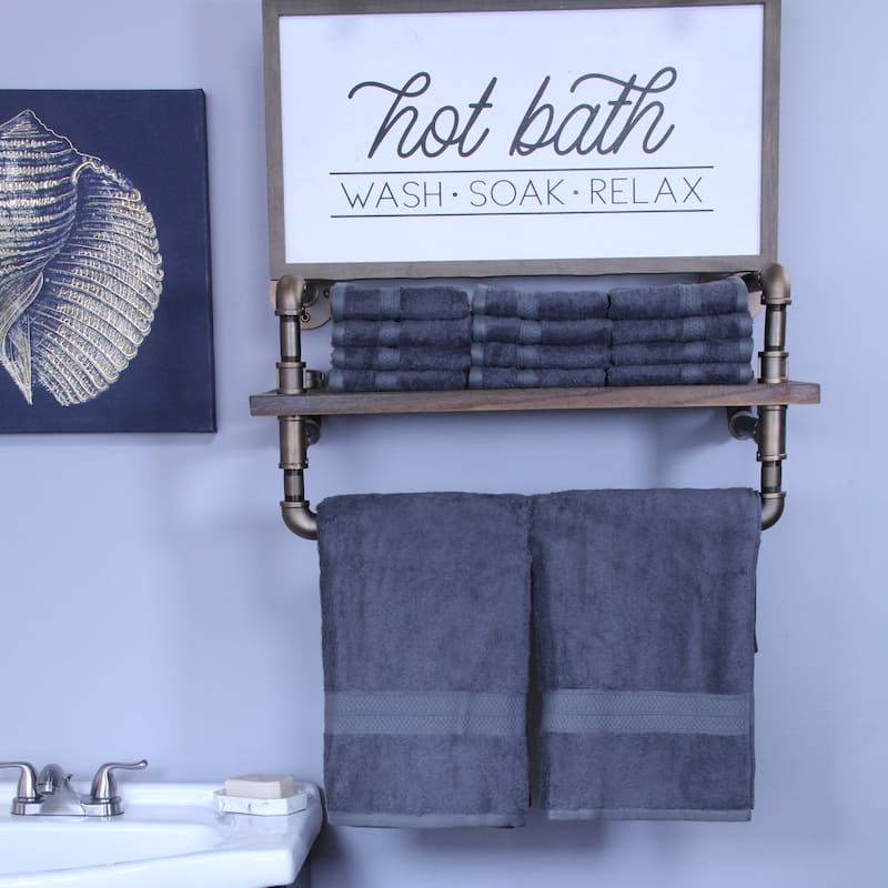 Superior 14 Piece Towel Set, Rayon From Bamboo and Cotton (2 Bath, 12 Face Towels) - Royal Blue