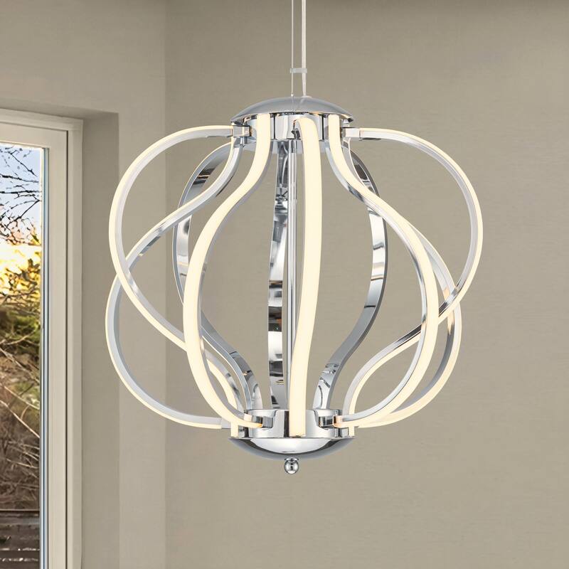 C Cattleya 10-Light Chrome Finish 3000K LED Chandelier Pendant Light - 18.5-Inch