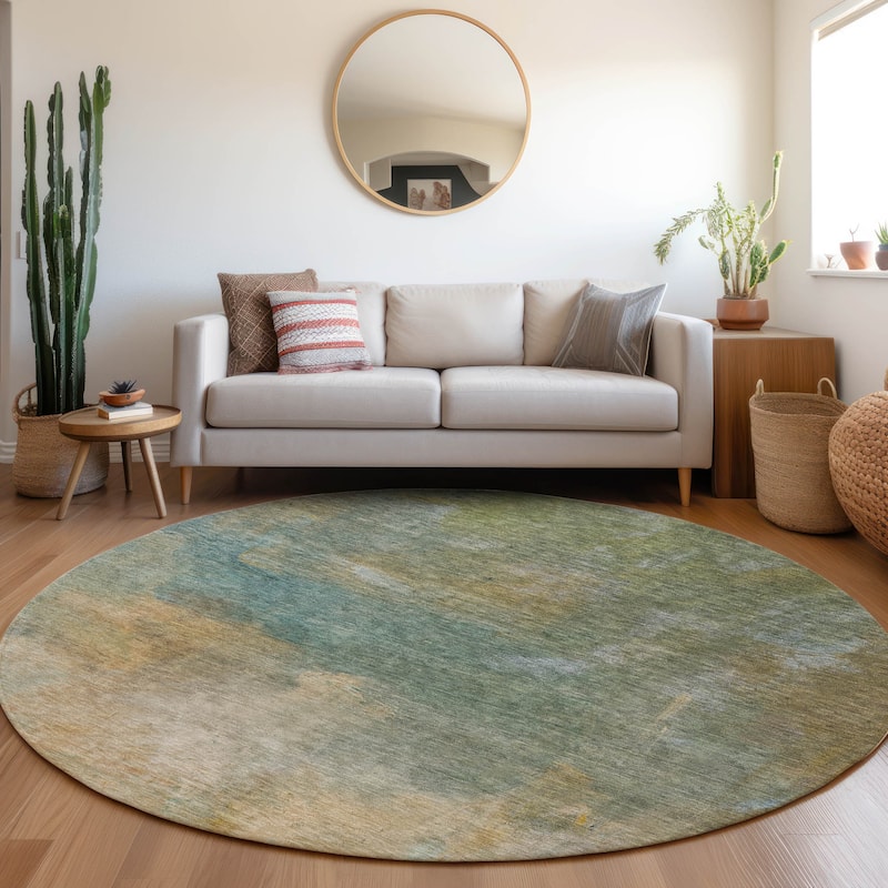 Machine Washable Indoor/ Outdoor Ombre Solid Chantille Rug - Aloe - 8' x 8'