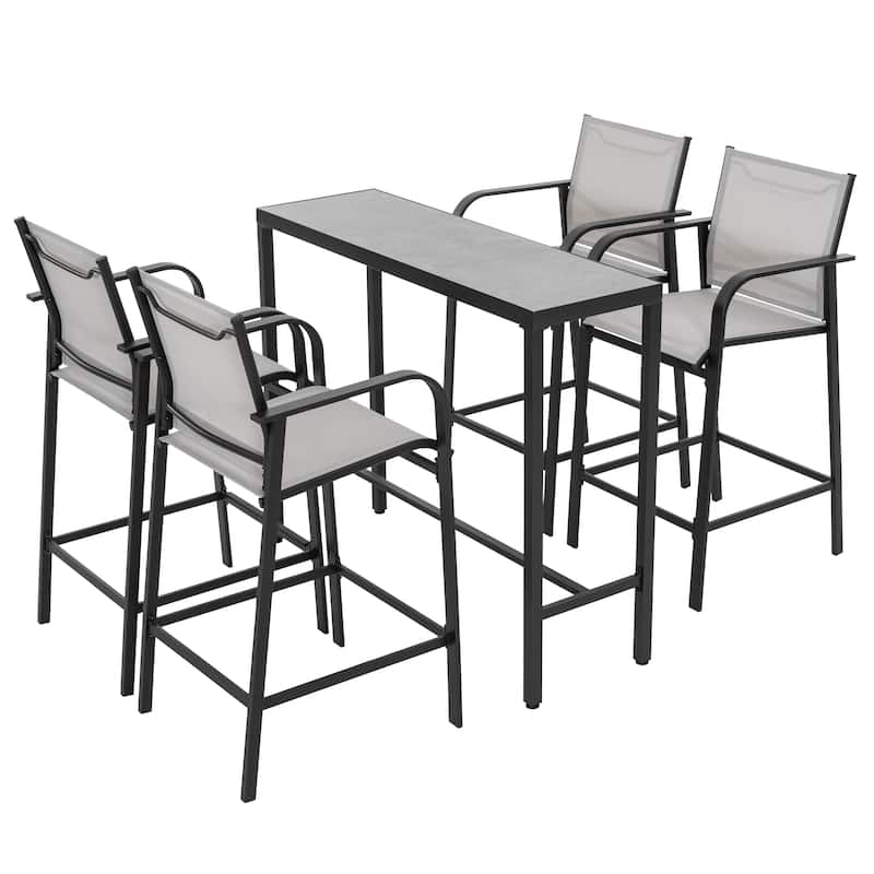 Outdoor Textilene Bar Set with Powder-Coated Iron Frame, Gray