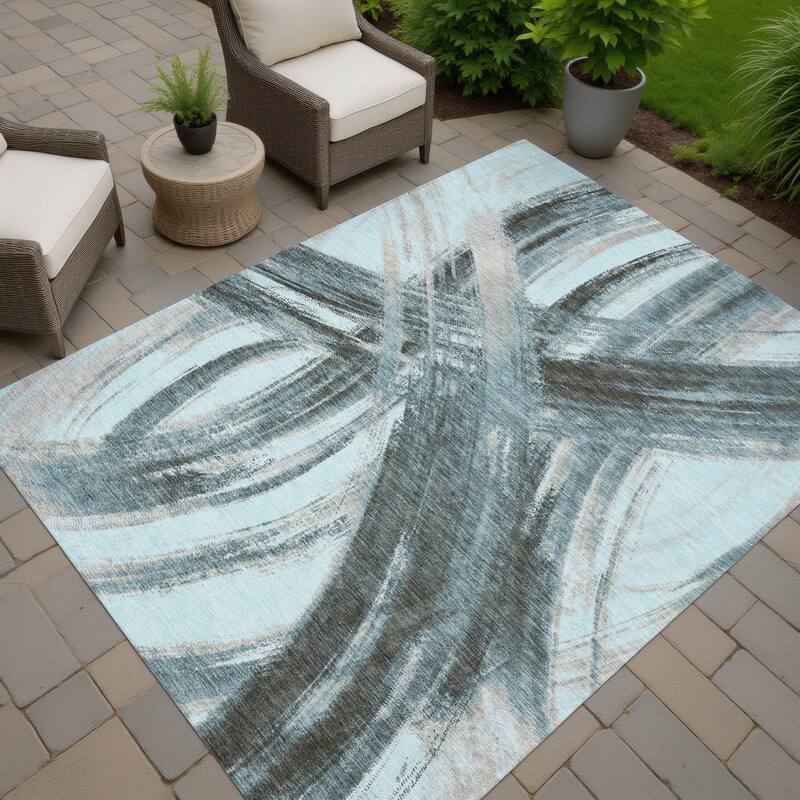 Machine Washable Indoor/ Outdoor Abstract Brushstroke Chantille Rug