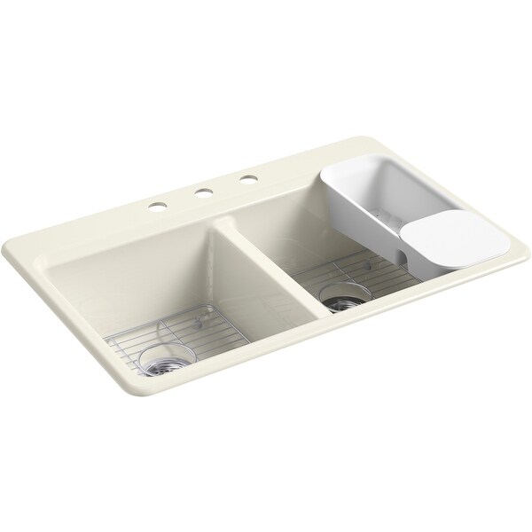 Kohler K-8679-3A2 Riverby 33" Drop In Double Basin Cast Iron Kitchen Sink