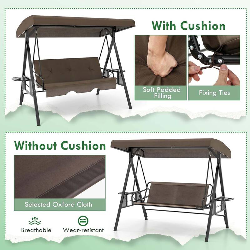 3-Person Patio Swing Outdoor Swing Bed Swing Glider w/ Stand & Canopy