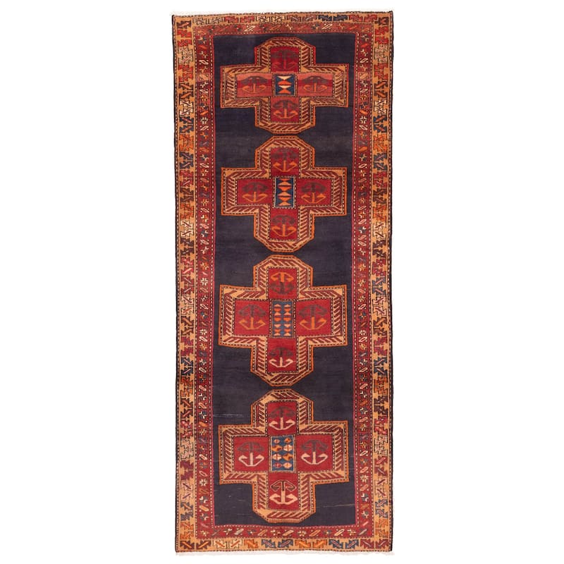 ECARPETGALLERY Hand-knotted Konya Anatolian Dark Navy, Red Wool Rug - 3'8 x 9'3