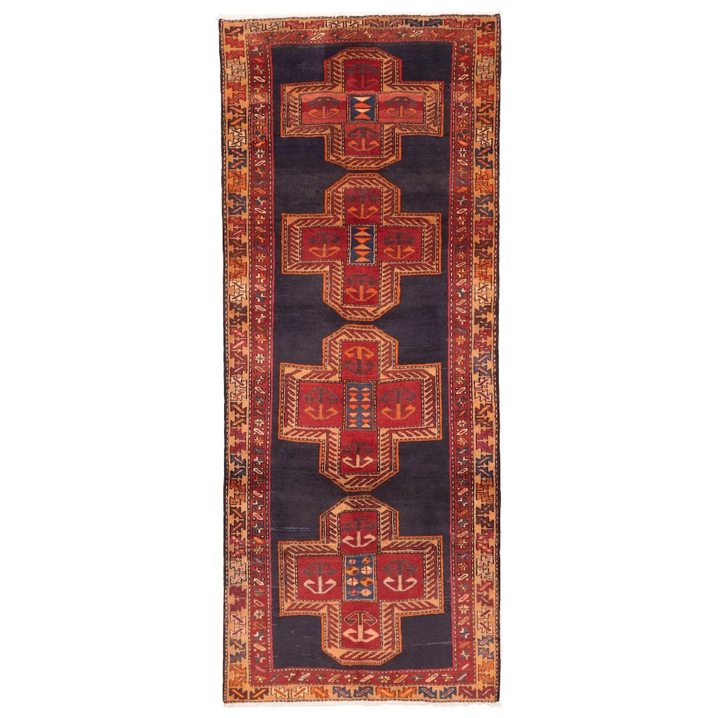 ECARPETGALLERY Hand-knotted Konya Anatolian Dark Navy, Red Wool Rug - 3'8 x 9'3