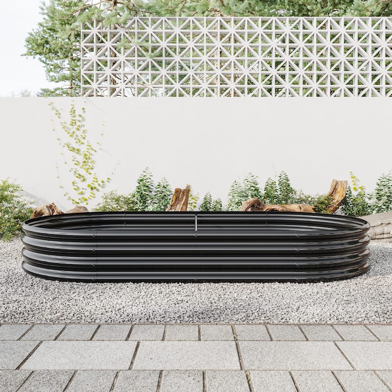 Anmytek Corrugated Metal Raised Garden Bed Oval Planter Outdoor Patio Backyard Gardening - Black