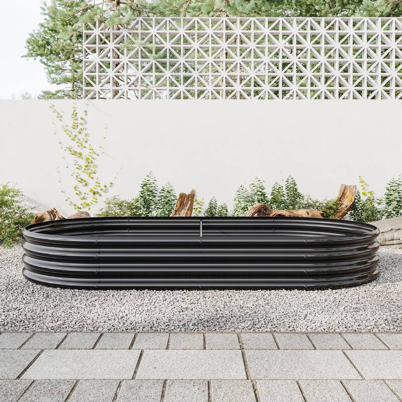 Modern Minimalist Garden Bed with Open Base Design Anti Rust Coating, for Flower Planters Vegetables Outdoor Gardening - Black