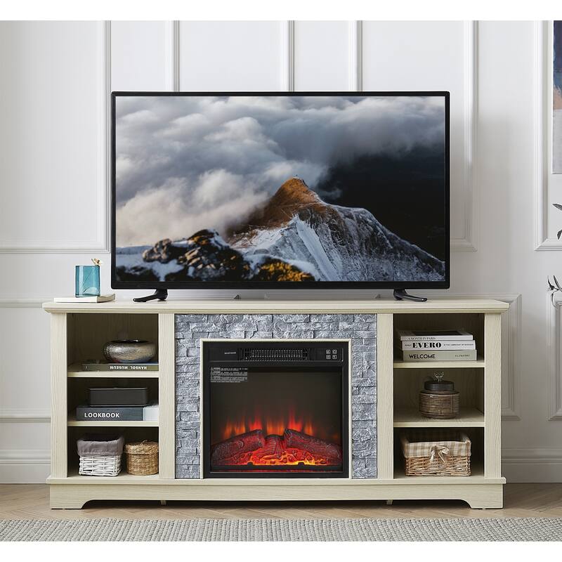Mantel Electric Fireplace TV Stand with Fireplace Insert - White