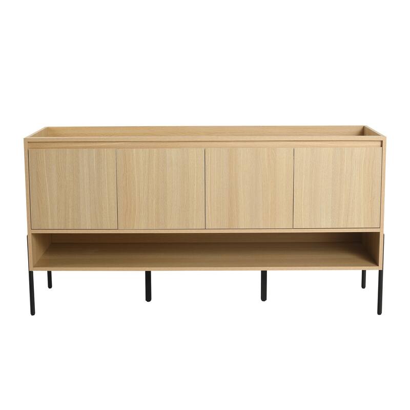 Freestanding Bathroom Cabinet with Four Doors, Floor-to-Ceiling Storage in Engineered Wood (No Top Sink Included)