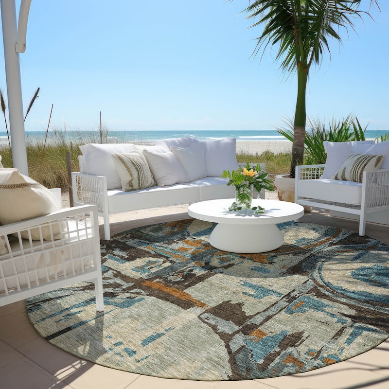Machine Washable Indoor/ Outdoor Chantille Contemporary Rug - Beige - 8' x 8'
