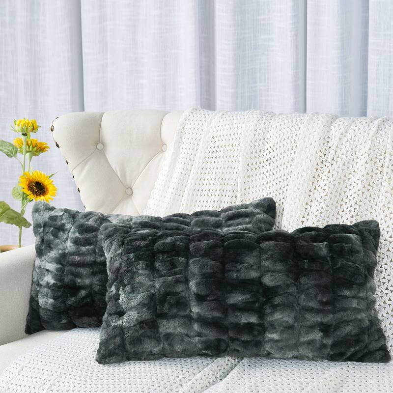 Serenta Shar Pei FauxFur 2 Piece Pillow Shell Set, NO INSERT - 14" x 26" - Meteorite