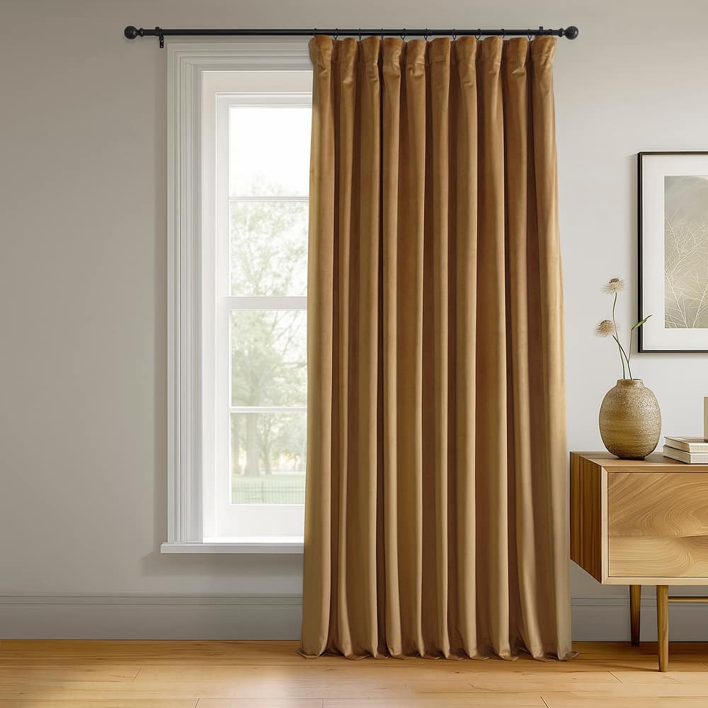 Exclusive Fabrics Signature Extra Wide Amber Gold Velvet Blackout Curtain (1 Panel) - Luxurious Blackout Drapery