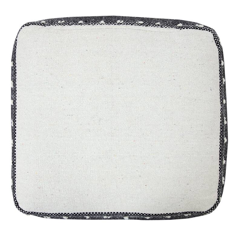 Sevita Black and Ivory Farmhouse Chic Shag Stripe Pouf Ottoman