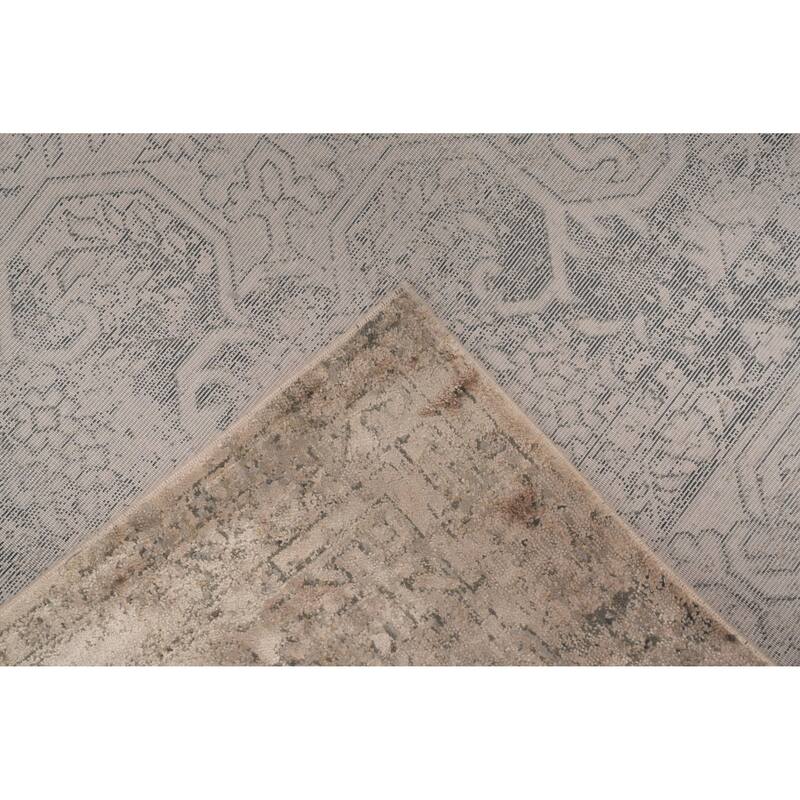 Machine Made Oriental Polyester Carpet Traditional Medallion Brown Tabriz Area Rug - 7' 5'' X 5' 2''