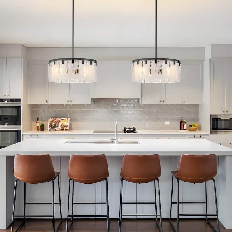 Starsky 4 - Light Modern Drum Handcrafted Textured Glass Chandelier