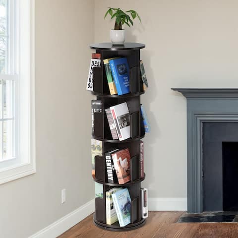 Dark Walnut 4-Sided Revolving Standing Storage Bookcase