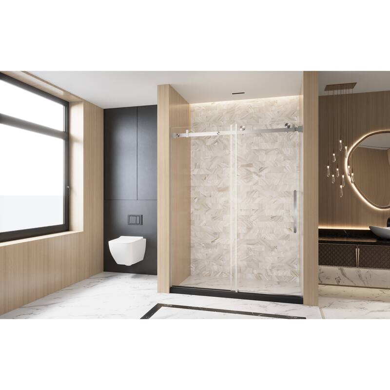 GDFStudio - Rowan Frameless Single-Sliding Shower Door for Tall Modern Bath Layouts - 60 "W x 76" H