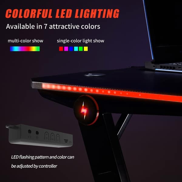 Gaming Desk Plus Home Office PC Computer Gamer Desks RGB LED Lights ...