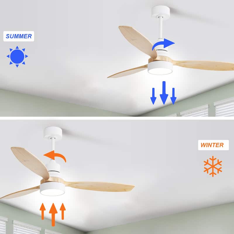 52 inch Wood Ceiling Fan with Light and Remote, Dimmable LED and Reversible DC Motor