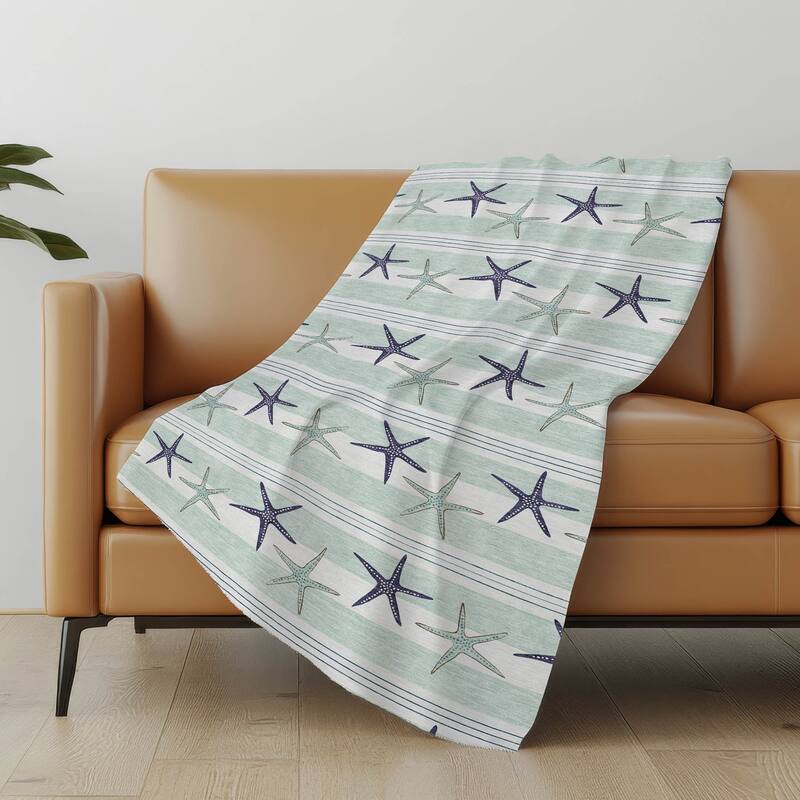 Premium Machine Washable ASB191 Starfish Stripe Sherpa Throw Blanket - Seaglass - 4'2" x 5'10"