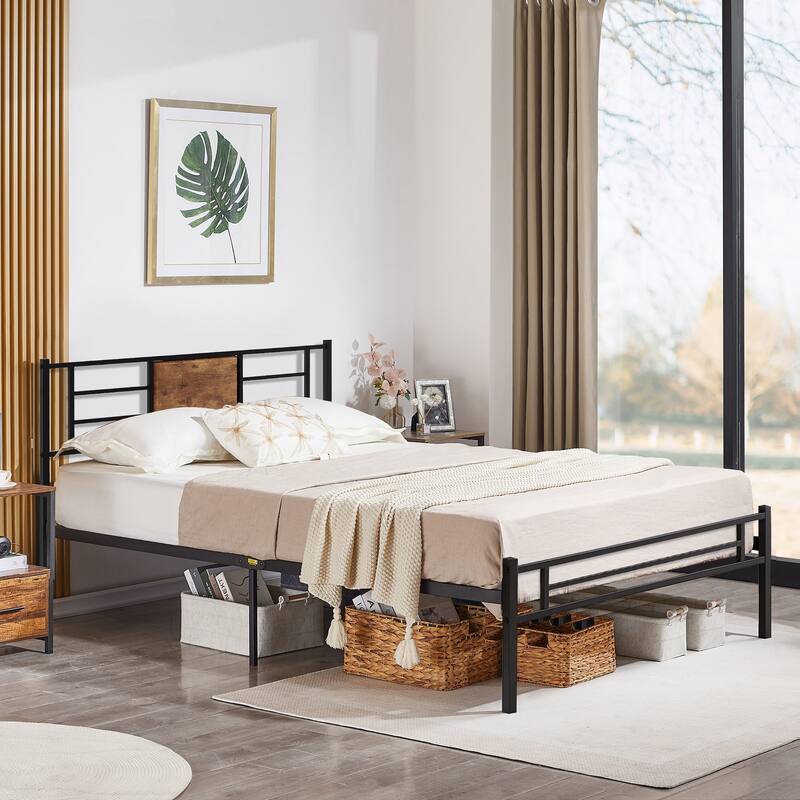 VECELO Twin/Full/Queen Size Beds，Wood Platform Bed Frame with Headboard