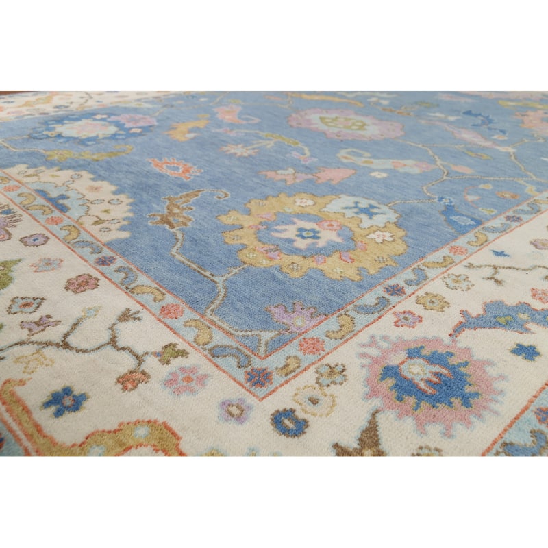 Blue Oushak Oriental Area Rug Hand-Knotted Wool Carpet - 7'9"x 10'2"