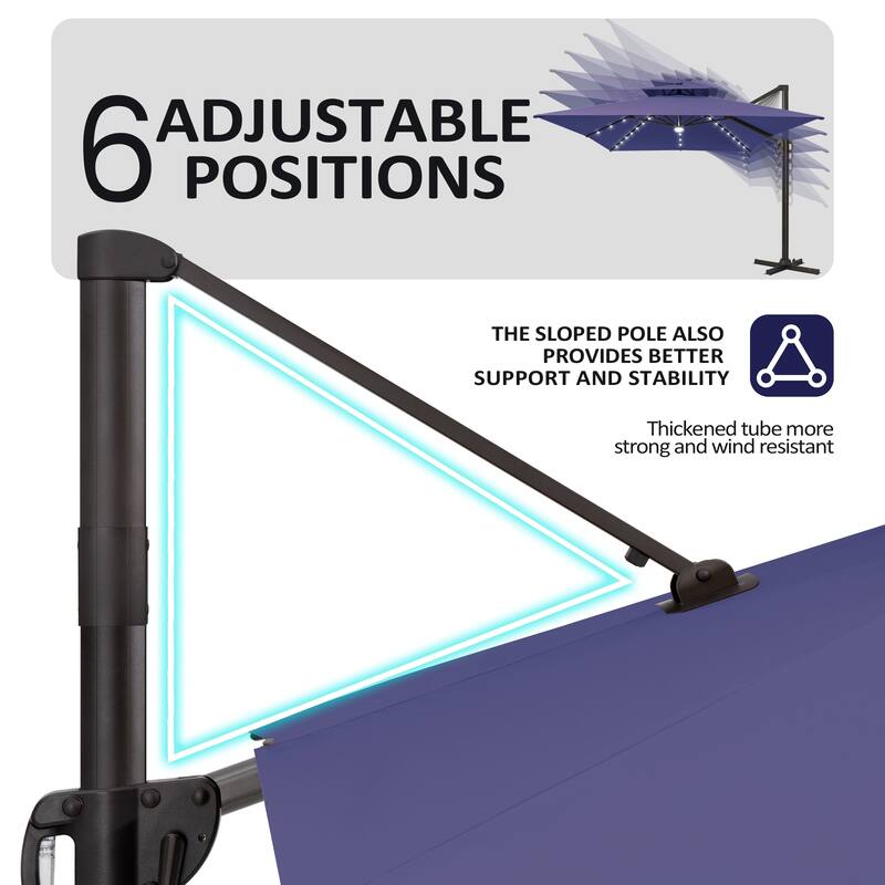 Pellebant Outdoor 10x13FT Patio Cantilever Umbrella Dual Top Lar Lighted