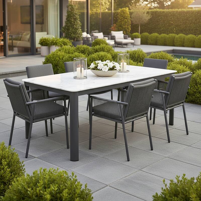 Set of 2 Bianca Grey Outdoor Dining Chair with Hand-Woven Rattan Arms