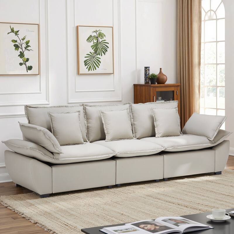Pocassy Faux Leather Sectional Sofa Modular Couch Oversized Sofa - Light Gray-3-Seat Sofa