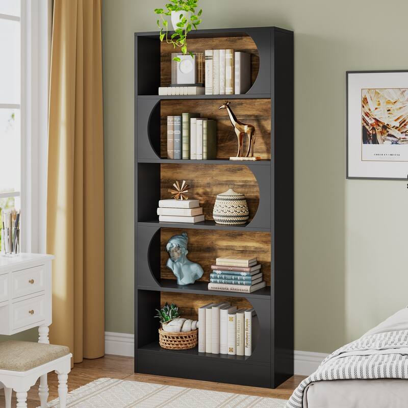 5-Tier Bookcase, Modern Large Black Bookshelf Etagere Book Shelf