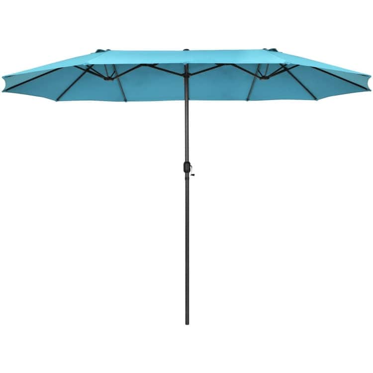 15 Feet Patio Double-Sided Umbrella with Hand-Crank System - 15.4' x 9.2' x 8.0' (LxWxH)