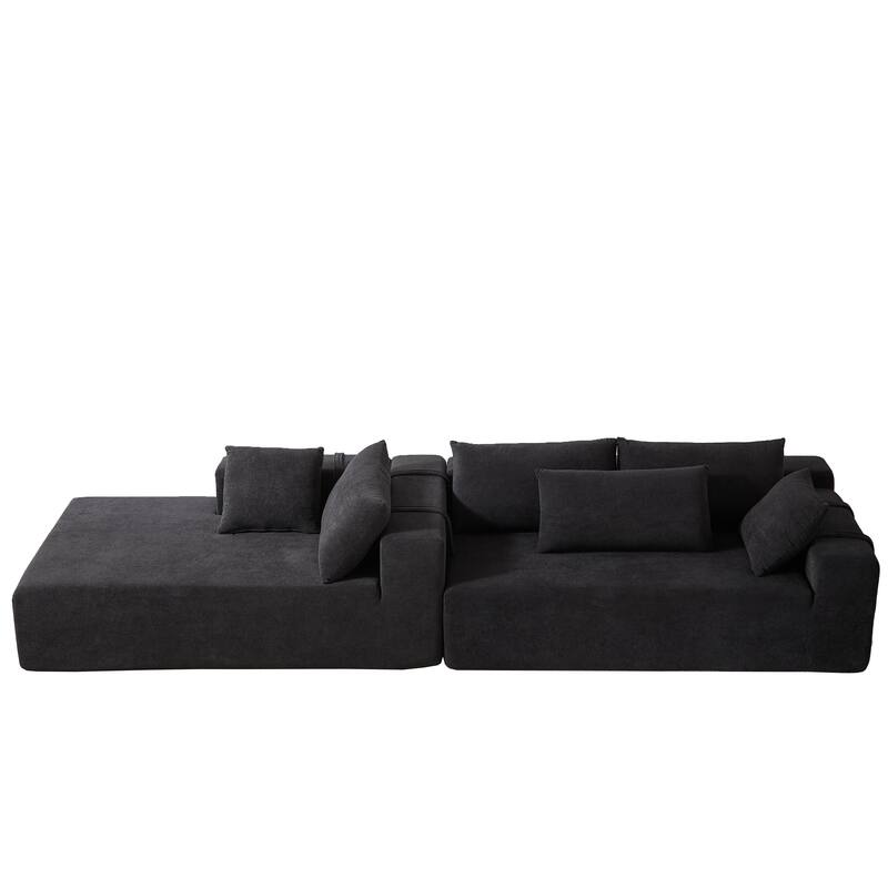 Modern Chenille Upholstered Sectional Sofa Couch Set,Modular L Shaped Sectional Living Room Sofa Set With 6 Pillows(Left Chaise)