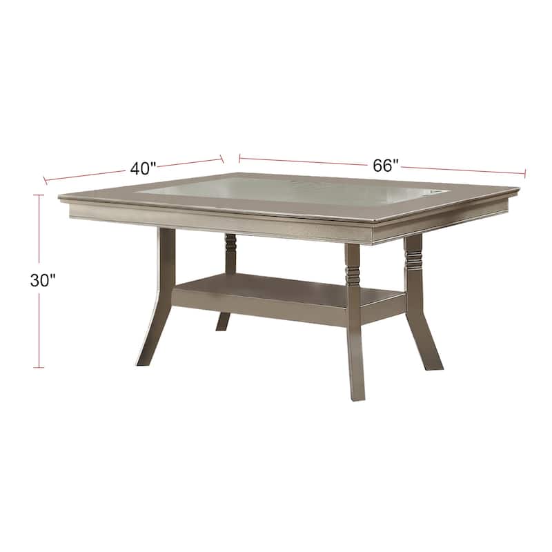 Dining Table with Glass Inserted Top in Antique Silver