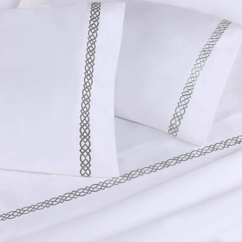 Superior Egyptian Cotton Embroidered Scroll 4 Piece Sheet Set