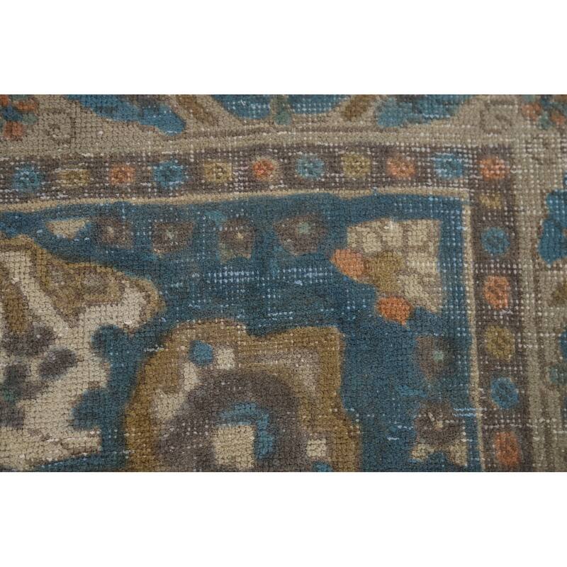 Distressed Tabriz Vintage Persian Rug Handmade Beige Wool Carpet - 6'5" x 9'3"